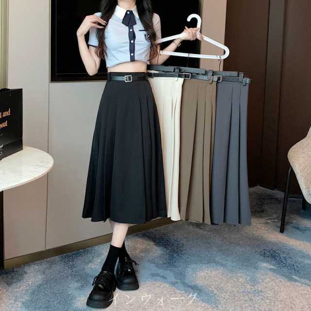 フロントタックプリーツ レディース スカート ボトムス 膝丈 膝下 ミモレ ミディアム丈 Aライン プリーツ タック ハイウエスト 切り替えデザイン バックウエストゴム かわいい 大人可愛い きれいめ