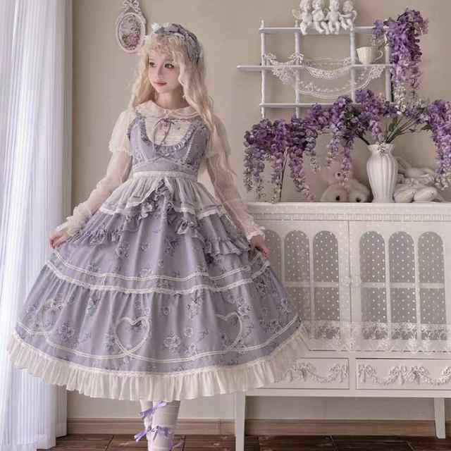 ロリータ クラロリ クラシカル エレガント ジャンパースカート ワンピース ドレス 薔薇 バラ ロング丈 Lolita ゴスロリ 花柄 フラワー フリル レース コスチューム 衣装 かわいい レディー