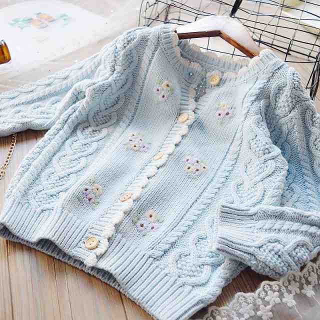 商品説明カーディガン セータ 長袖 女の子 刺繍 子供服 送料無料 ケーブル柄 秋 冬 100 110 120 130 140 150cm ベージュ ライトブルー ピンク