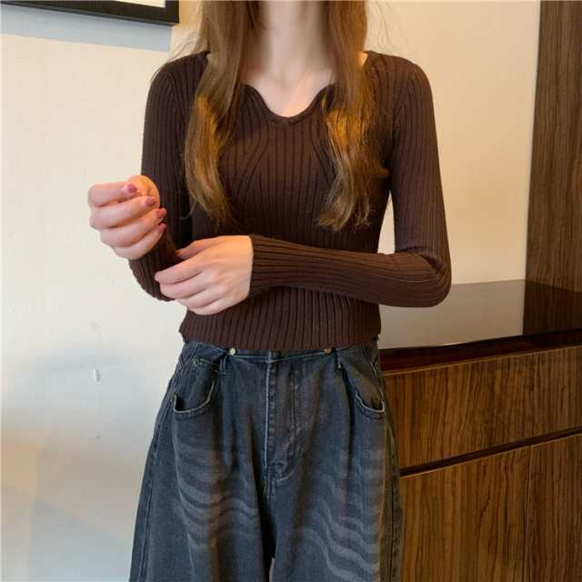ニット レディース レディース トップス キーネック トリム 長袖 ケーブル ロングスリーブ 切り替え ショート丈 ゆったり ルーズ 大人可愛い きれいめ シンプル カジュアル お洒落 大人女子 こな