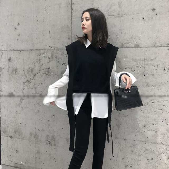 トップス レディース セーター プルオーバー ベスト ニットベスト ジレ ニット ショート丈 ノースリーブ クルーネック 無地 レトロ レイヤード ベーシック トレンド ゆったり オーバーサイズ 大き