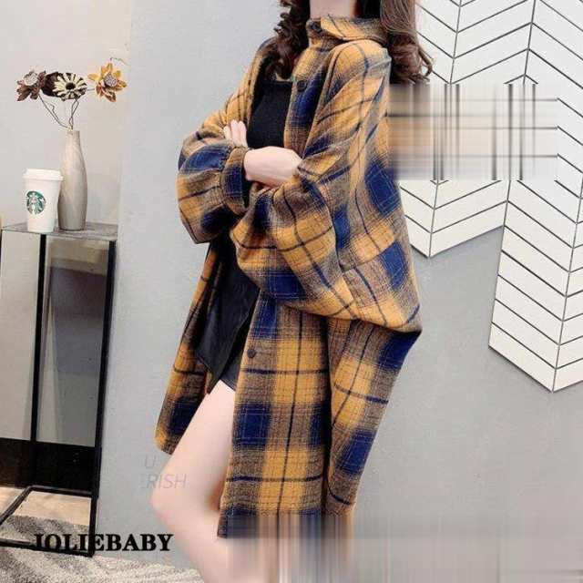 チェックシャツ レディース 長袖 秋冬 ゆったり トップス チェック柄 ブラウス ロングシャツ ボリュームカラーレッド/style1イー/style1黒/レッドロング/イーロング/黒ロングサイズ/L/