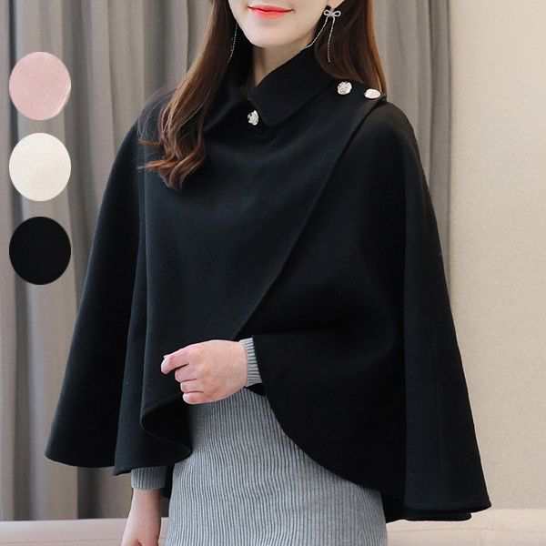ケープ コート マントコート ミディアム丈 ポンチョ コート アウター 大きめ ゆったり レディース 女性 韓国風 秋服 冬服 防寒着 体型カバー おしゃれ エレガント フェミニン 暖かい 20代 3