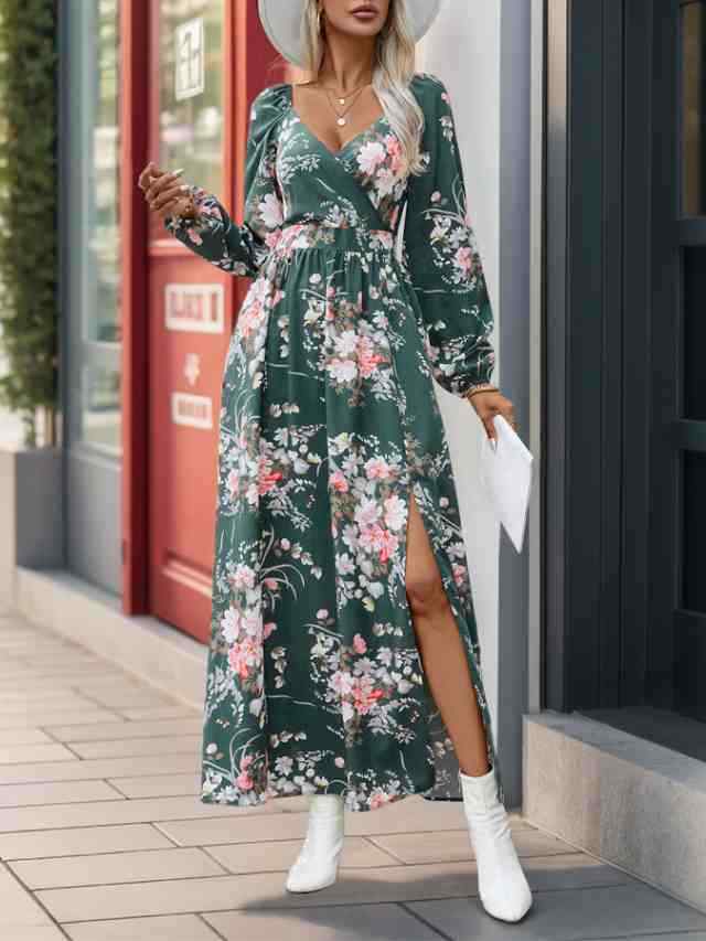 花柄ワンピース ロング ワンピース 秋 レディース シフォンワンピース 長袖 マキシワンピース 花柄 長袖ワンピース 春 レトロ ミモレワンピース レディース用の長袖ワンピースが新入荷 レトロ感たっぷ