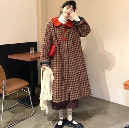 チェックロングコート レッド アウター コート ブルゾン ジャケット 長袖 襟付き スリム 細身 ストレート スマート かわいい きれいめ シンプル 大人 上品 おしゃれ 大人可愛い 大人女子 こなれ