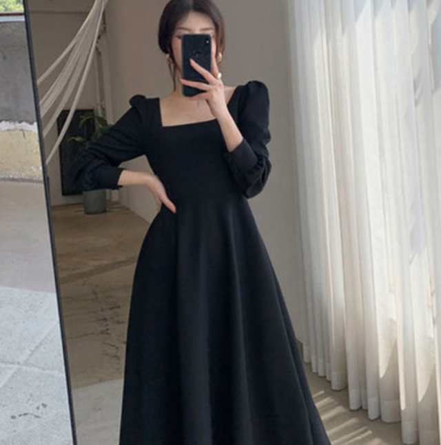 ワンピース ブラック 長袖 ロング丈 デート かわいい 大人可愛い きれいめ シンプル カジュアル 大人 上品 個性的 送料無料 お洒落 大人女子 主役級 存在感 お出かけ 女子会 休日 旅行 着回し