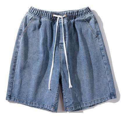 パンツ ズボン デニム ひざ丈 ウエストゴム 薄手 レトロ ラフ スポーティー 無地 夏 10代 20代 お出かけ 休日 運動 ジム 海 普段使い 楽ちん M L XL 2XL 3XL ダークブルー 