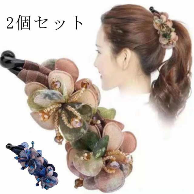 花バトンバナナクリップ バナナクリップ 2個セット しっかり シンプル 小さめ 髪 多い ヘアアクセサリー 花柄 送料無料