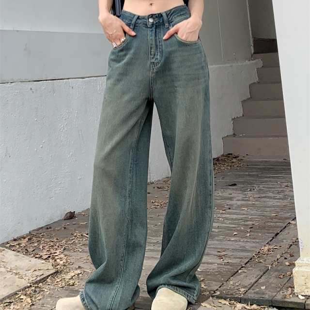 パンツ レディース Gパン ズボン ジーンズ ストレートパンツ デニムパンツ ストレートデニム ロング 無地 ライン パッチ カットアウト ストレート ワイド ハイウエスト モテ 体型カバー 美脚 脚
