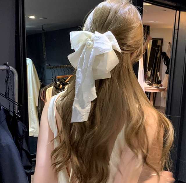 ヘアアクセサリー クリップ ピン バレッタ レディース リボン パール ビックリボン 可愛い デート 和装 ハーフアップ 髪飾り 送料無料