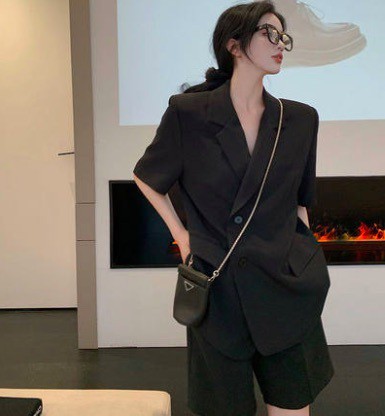 トップス パンツ セットアップ ジャケット ショート 半袖 Vネック ブラック S M L XL 2XL 3XL 4XL 透け感 上下セット 大人可愛い きれいめ シンプル カジュアル 大人 上品 お
