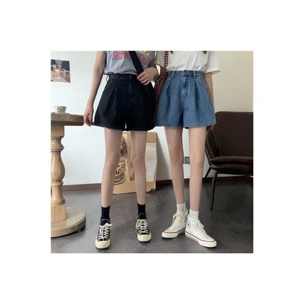 スカート パンツ キュロット フレア デニムキュロット マイクロミニ丈 サイドポケット タック ポケット付 セミショート丈 無地 シンプル 春夏