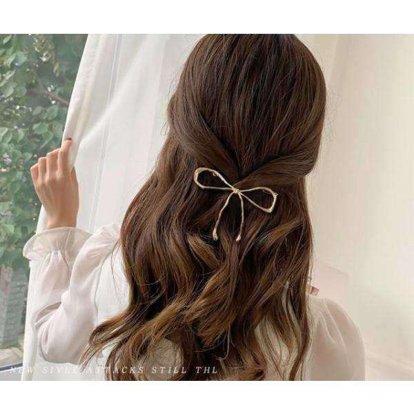 ヘアアクセサリー レディース ピン バレッタ ゴールド リボン おしゃれ 大人可愛い アンティーク風 クリップ レトロ 送料無料
