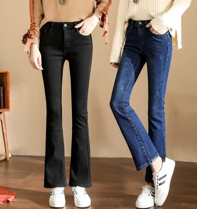 ストレッチ スタイルアップ 2レングス フレアパンツ ボトムス パンツ ズボン ブーツカット ジーンズ アンクル丈 ロング丈 ブーツカット デニム サイドポケット 前ファスナー ベルト通し付き 伸縮性