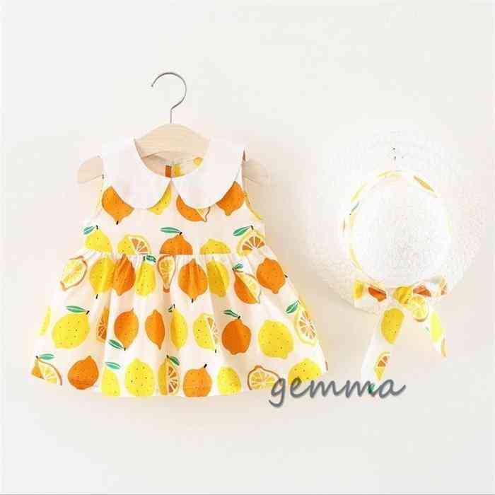 女の子 ワンピース 子供服 ミニ丈 ワンピース 赤ちゃん キッズ 夏 海 帽子付き 2点セット 可愛いドレス 綿 コットン 1~3歳 70~100cm